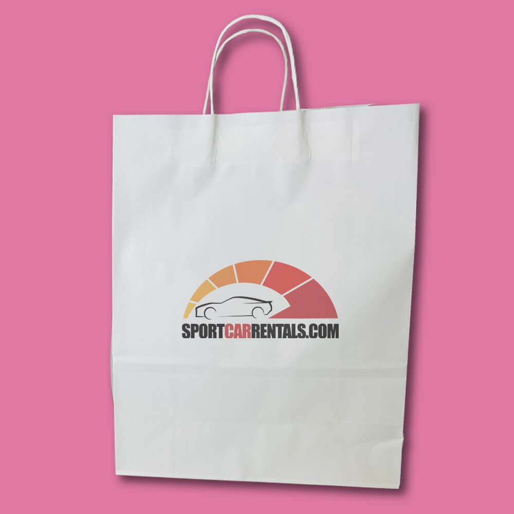 Customised Printed White Twist Handle Paper Carrier Bags - 240x110x310mm - Sample