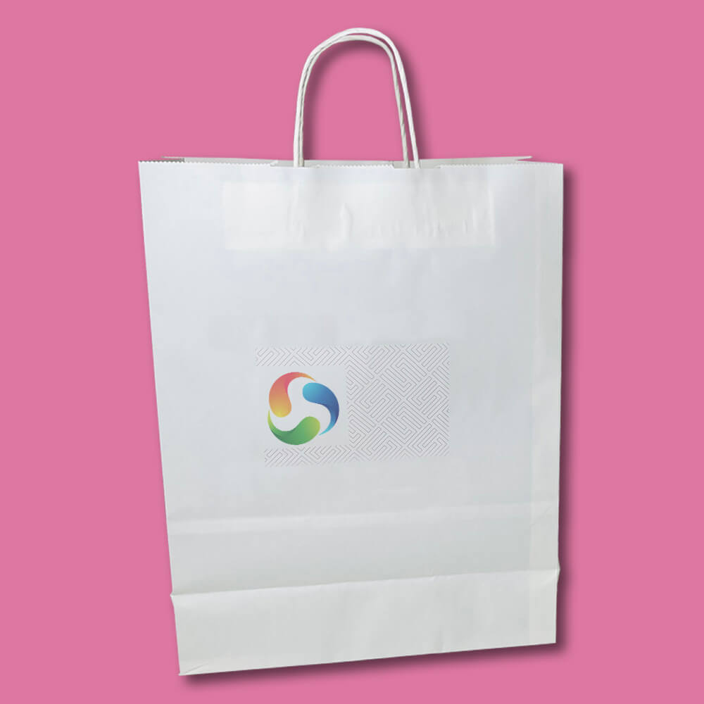 Customised Printed White Twist Handle Paper Carrier Bags - 240x110x310mm - Sample
