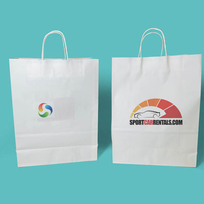 Customised Printed White Twist Handle Paper Carrier Bags - 320x140x420mm - Sample
