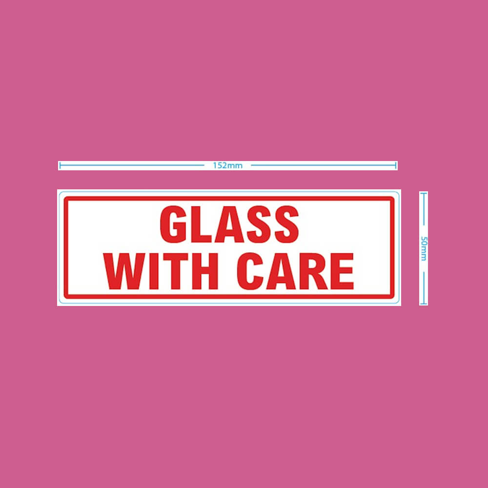 White & Red 'Glass With Care' Warning Labels - 152x50mm
