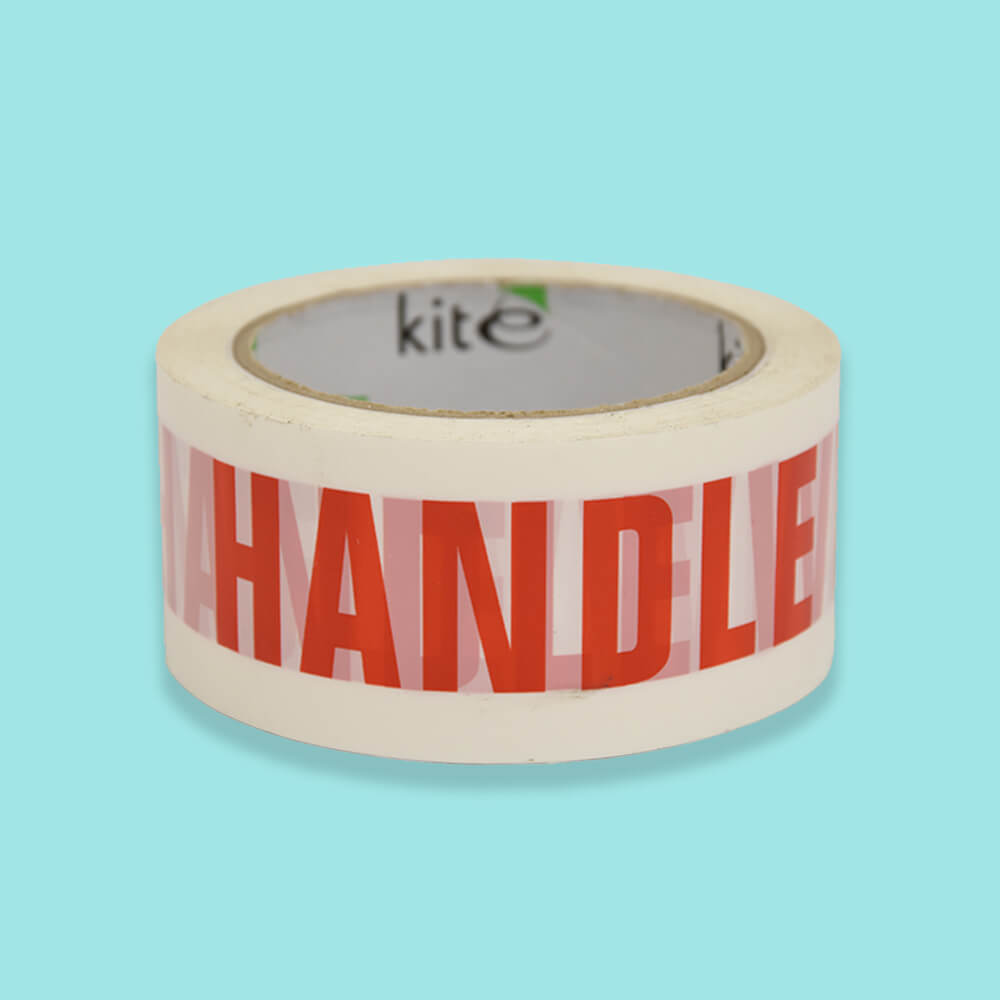White & Red 'Handle With Care' Packing  Warning Tape - 48mm x 66m